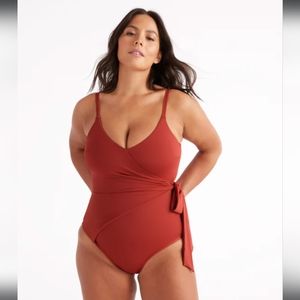 KNIX LEAK PROOF SIDE-TIE ONE PIECE SWIMSUIT, LAVA, XXL+